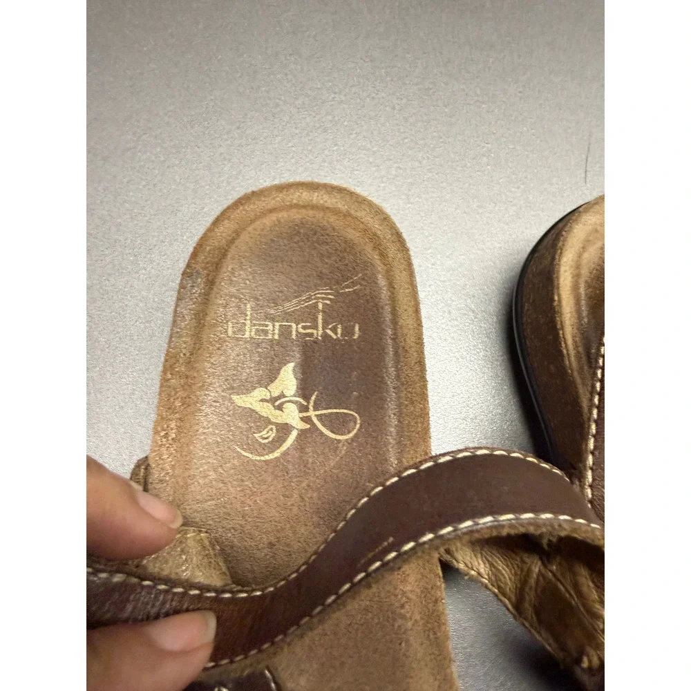 Dansko Brown Leather Strappy‎ Comfort Sandals Buckle Ankle Strap Womens